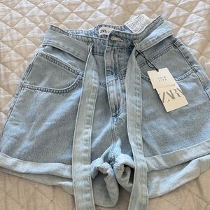 Zara Sky Blue High-Waisted Jean Shorts